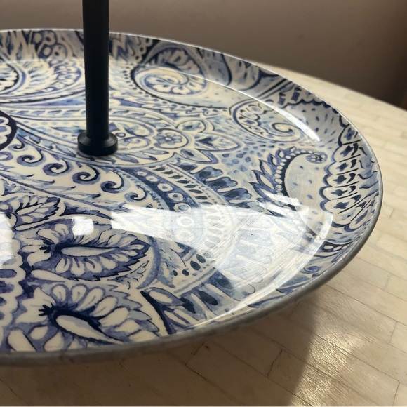 Blue and White Two-Tier Metal & Aluminum Serving Stand - Picture 4 of 9